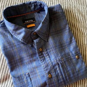 Orvis blue plaid tech shirt.